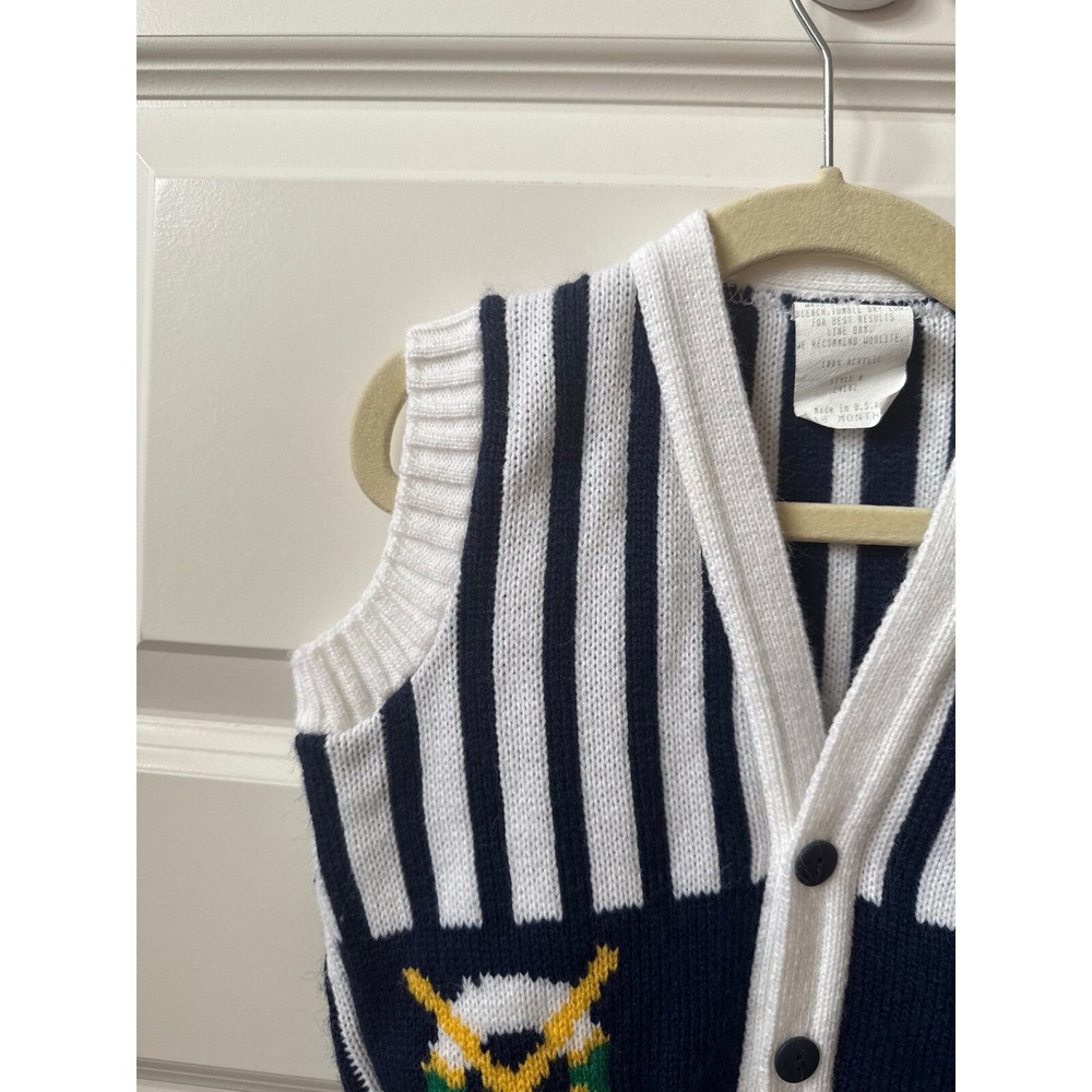 Vintage Knit Vest Striped Preppy Sweater USA Crossed Clubs 18 Months Nautical - Picture 4 of 5